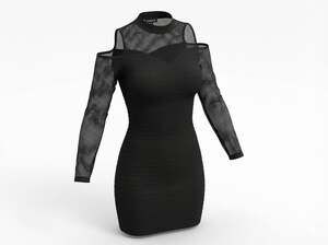 bebe Black Cold Shoulder Mesh Long Sleeve Bandage Mini Dress